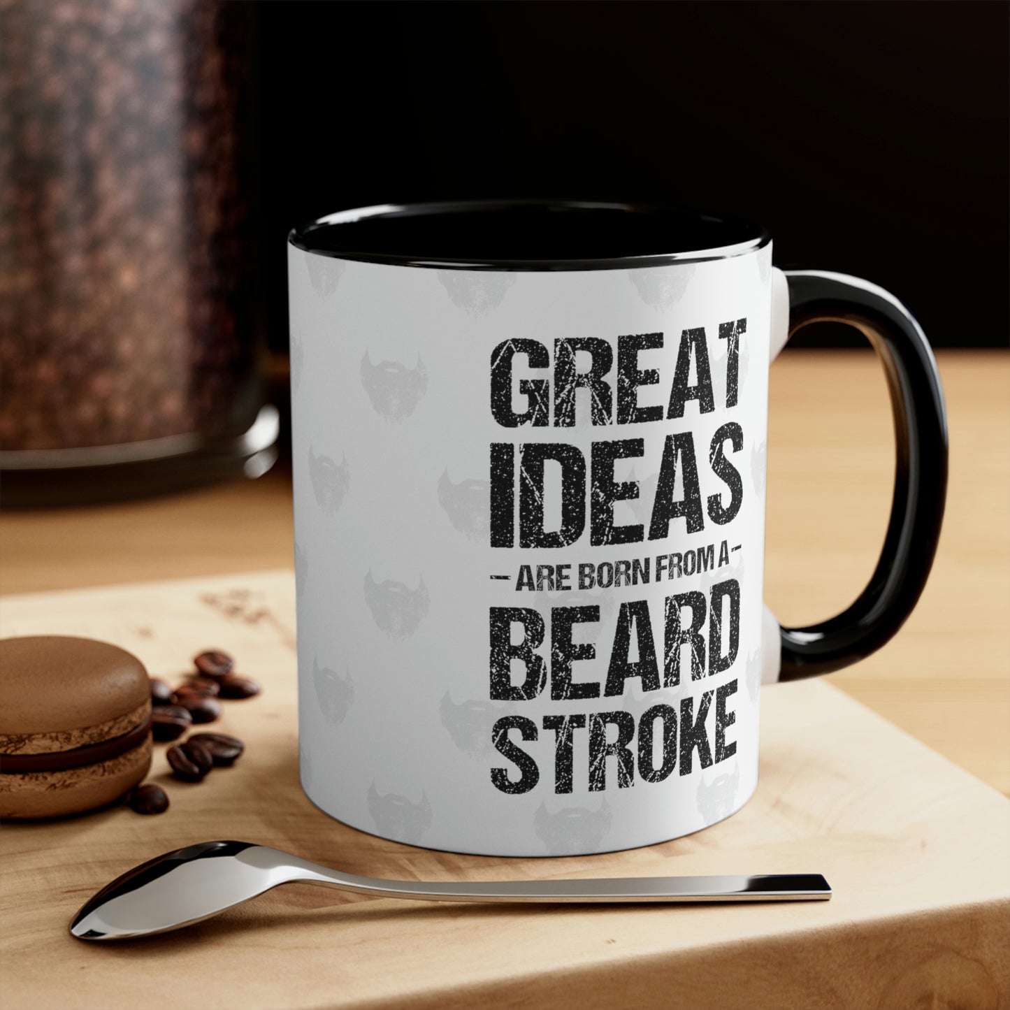 Great Ideas Are Born From A Beard Stroke | Two-Tone 11 oz. Coffee Mug